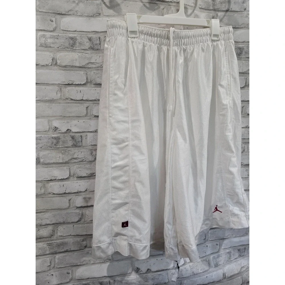 Vtg Jordan Basketball Shorts Shiny Dazzle Baggy Silky White Red 2000s Y2K 2XL
